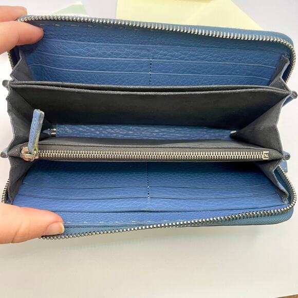 Fendi Romano Selleria Zip Around Wallet Continental Blue Calfskin Thick Stitches - Picture 10 of 15